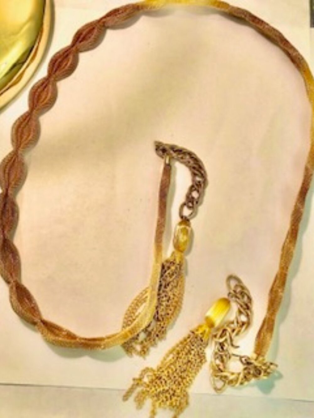 Vintage Gold‑Tone Braided Mesh Tassel Necklace